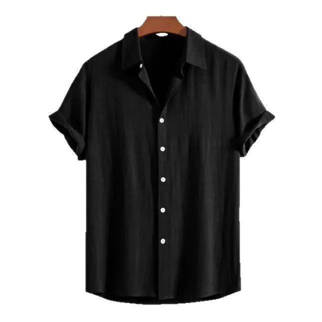 Men's loose fit polyester cardigan in black, green, or white with short sleeves