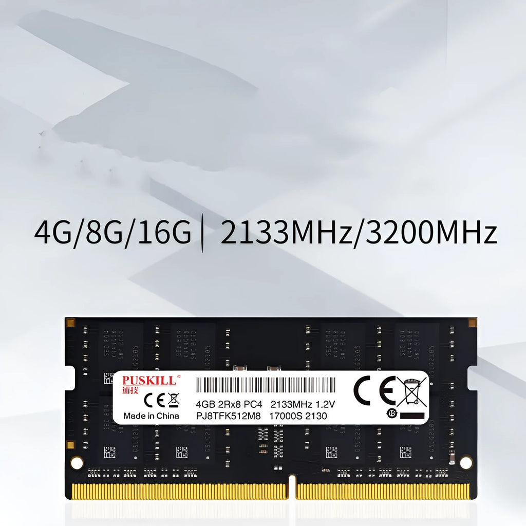 Single DDR4 260PIN SODIMM notebook memory bar module available in 4GB to 32GB capacities with 2400-3200MHz frequency support