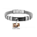 Unisex titanium steel bracelet with heart-shaped lettering bead and leather rope in gift box