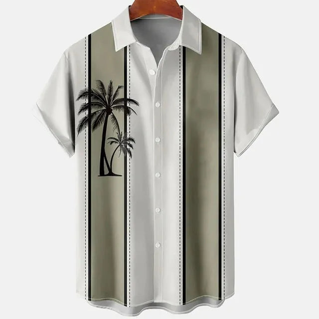 Men's slim fit beach shirt with 3D floral digital printing in polyester fabric