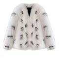 Women's plus size black and white faux fur coat with Korean street fashion style and 40cm short length
