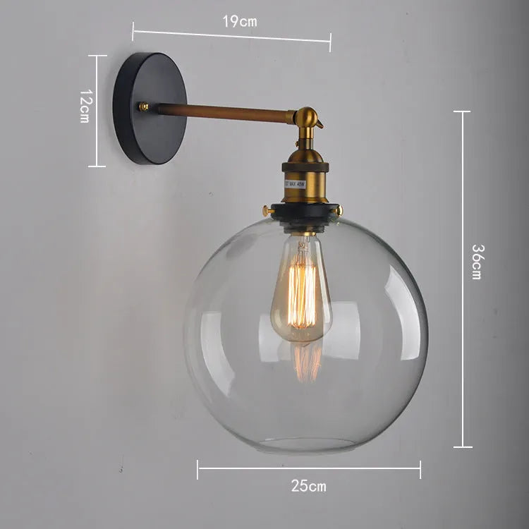 20cm round ball glass wall lamp with aluminium E27 lamp holder for retro coffee restaurant decoration