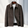 Men's slim fit lapel casual jacket in black, shown on a model.