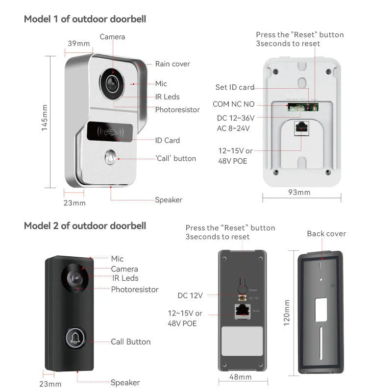 10-inch 1080P video intercom doorbell with colour HD camera and wireless monitoring system