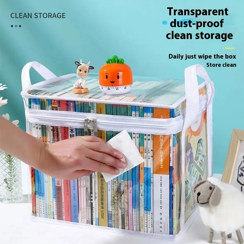Large PVC foldable storage bag with transparent panels showing 24L capacity for magazine and stationery organisation