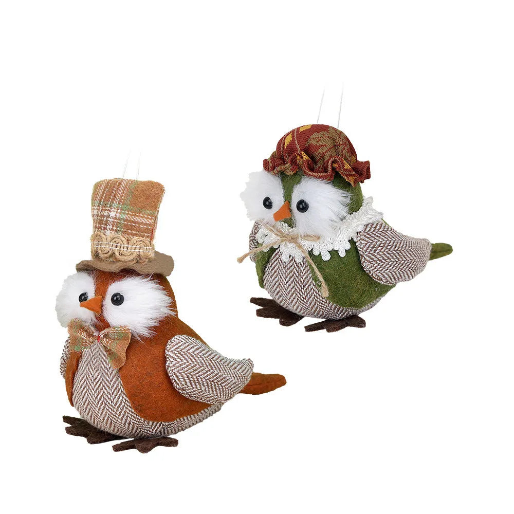 Creative owl harvest bird ornament in orange or green colour for Thanksgiving window or desktop decoration