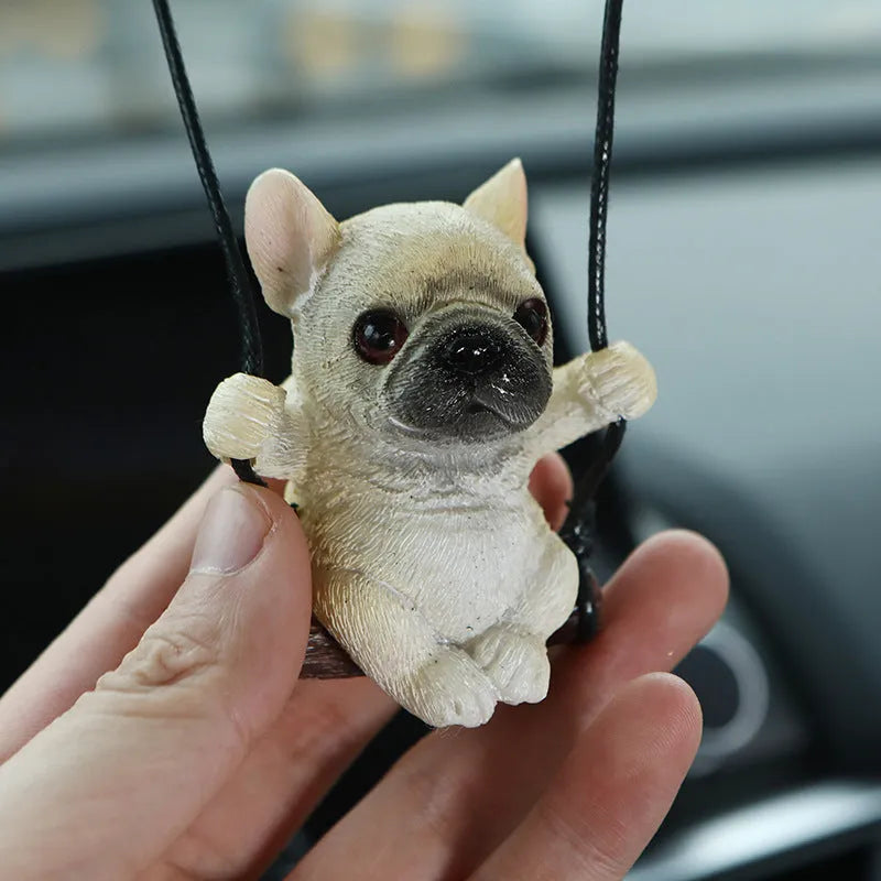 Resin bulldog car hanging ornament for rearview mirrors in cartoon style with multiple colour options