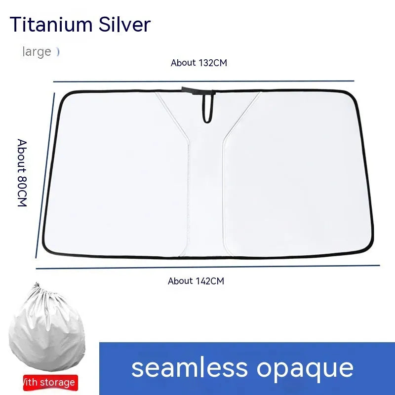 Titanium silver car sun shield with double ring design for windscreen protection