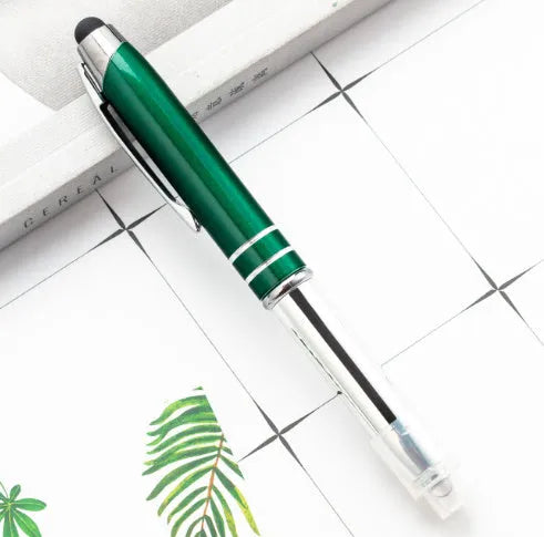 Multifunctional metal capacitive stylus pen with LED light in five colour options showing bullet type tip
