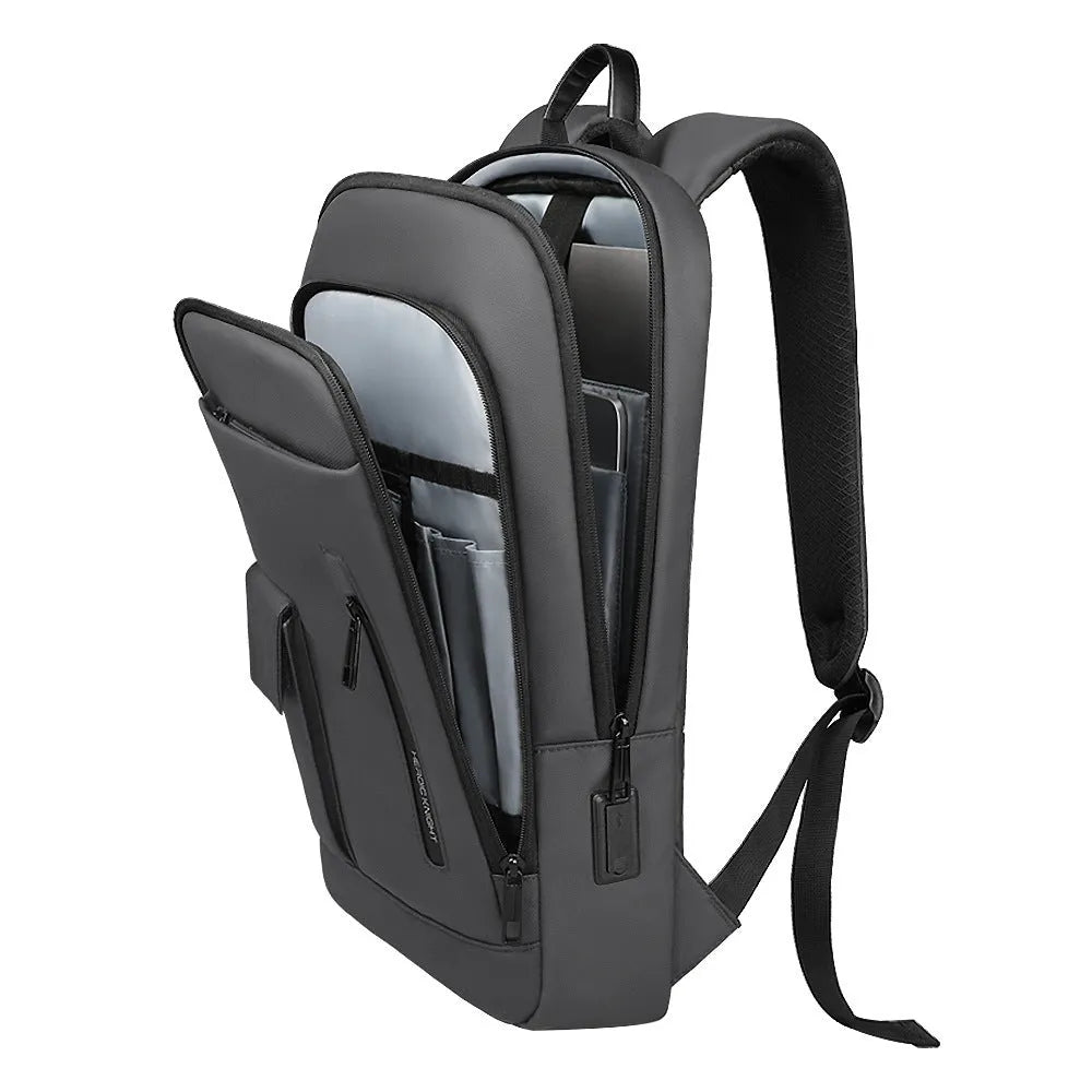 Men's lightweight Oxford cloth backpack in dark grey, shown from the front.