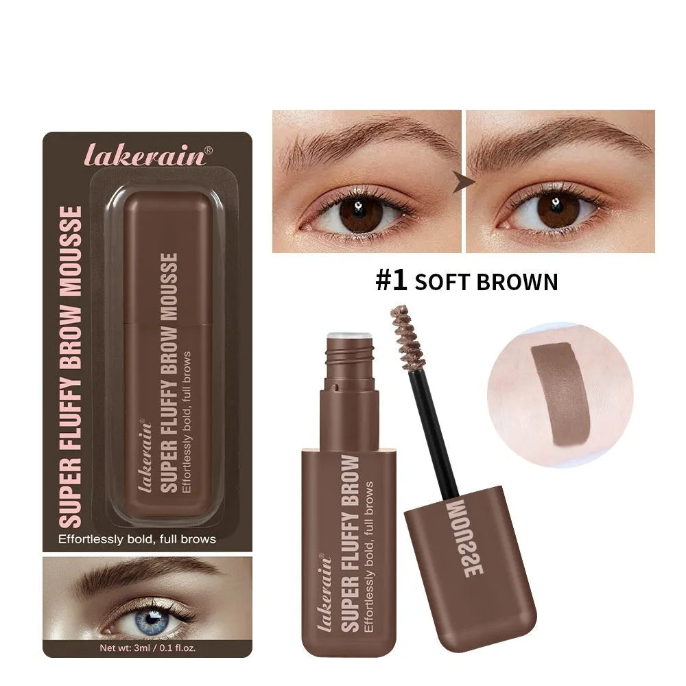 Eyebrow mousse cream tube with applicator for three-dimensional brow shaping in six colour shades