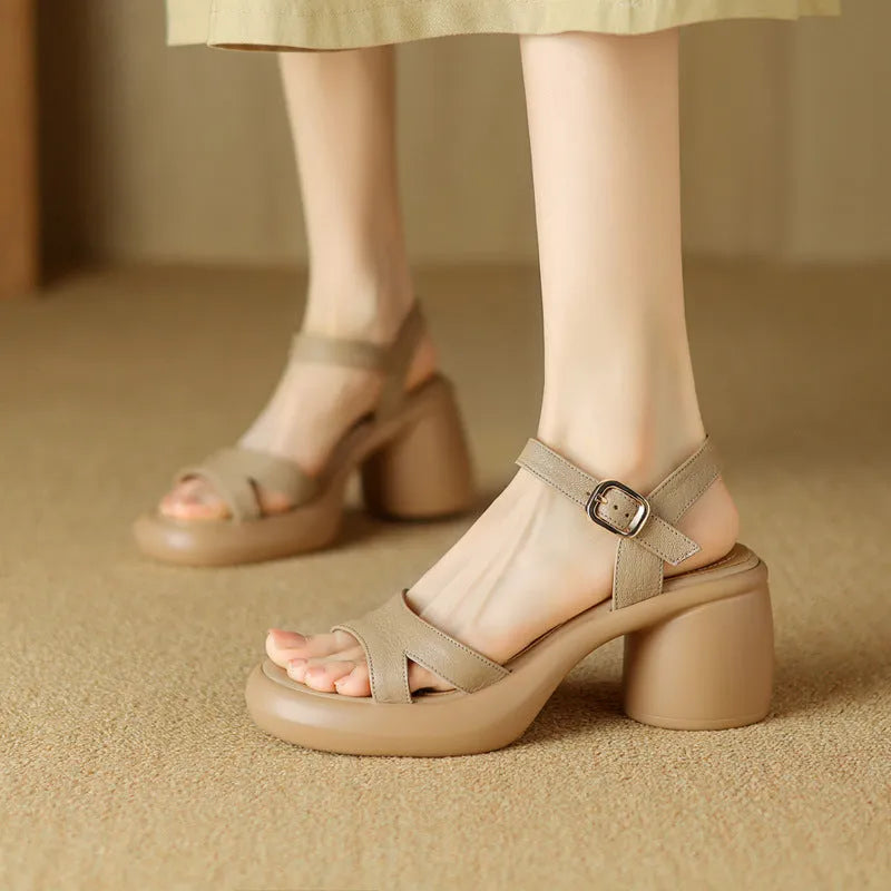 Women's open toe platform sandals in milky white colour with microfiber uppers and rubber soles