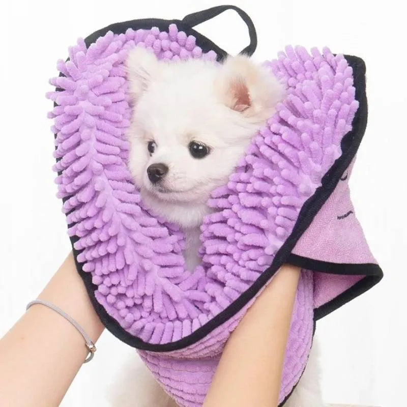Thickened fiber dog bath robe towel in blue gray purple red measuring 62x23cm for quick drying pets