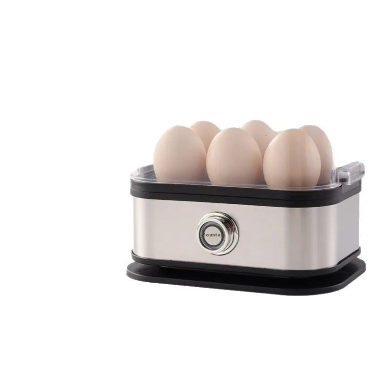 Black stainless steel portable egg boiler with UK plug and travel belt