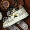Leather platform running shoes with round toe and lace-up design in West Lake dragon well tea colour
