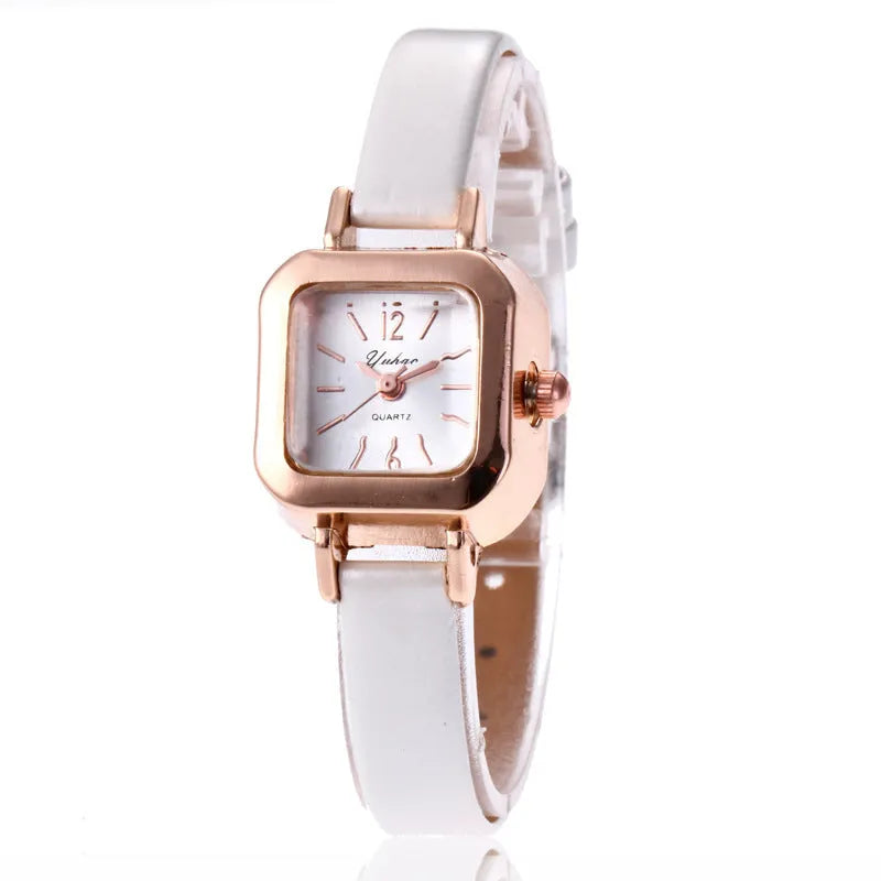 Women's alloy watch with 10mm thickness in black, white, pink, or brown colour options