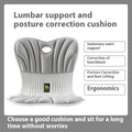 Grey ergonomic waist support cushion for office chair posture correction.