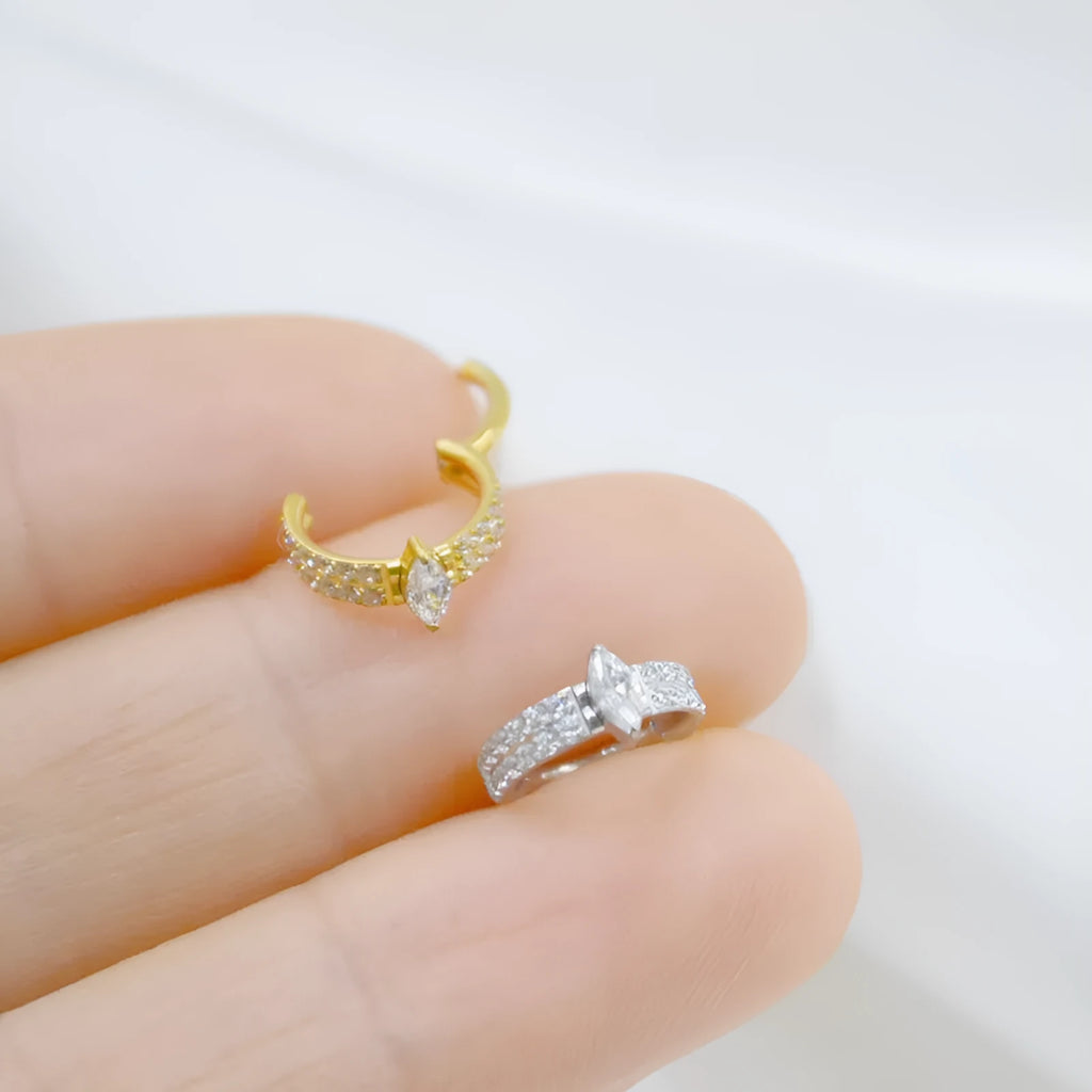 Heart-shaped zircon diamond earrings in gold and silver colours with 316 titanium steel construction