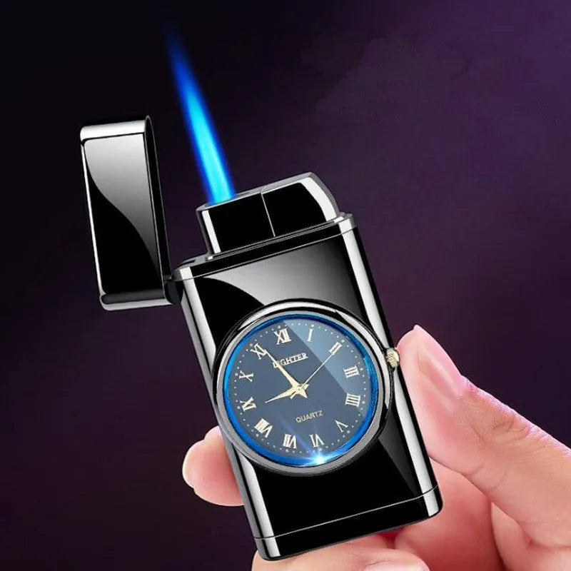 Electronic watch cigarette lighter with LED lamp in metal construction