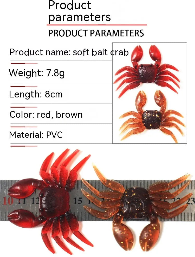 8CM PVC artificial crab lure body in red and brown colours for fishing