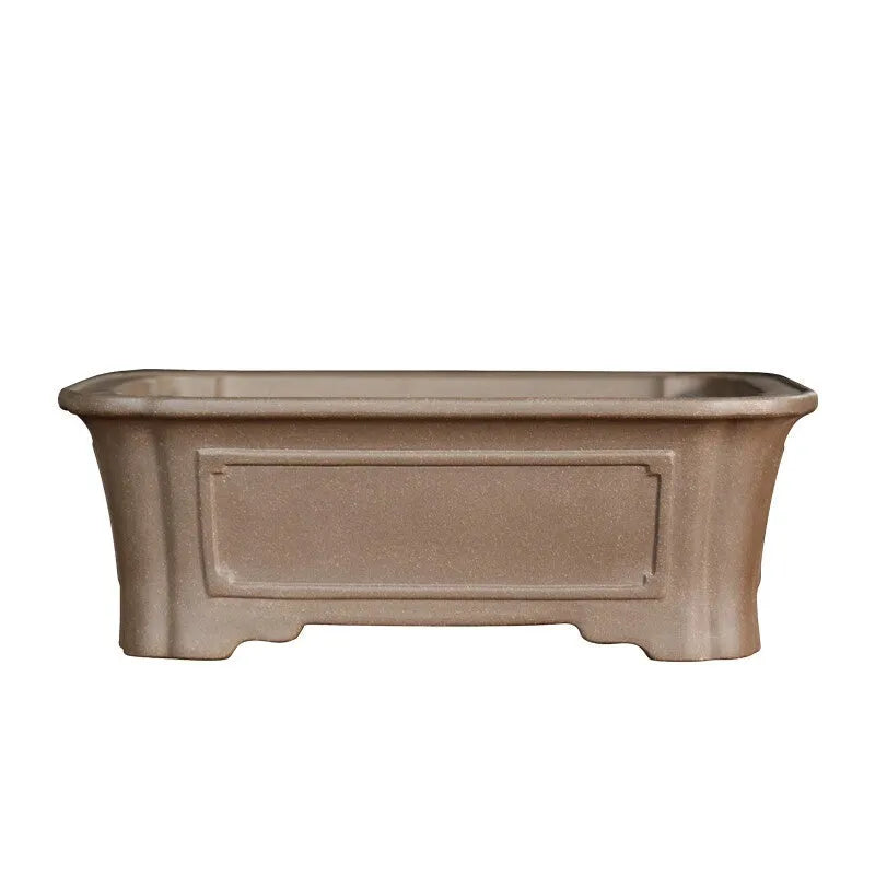Rectangular purple sand bonsai planter with antique manger design and corner cutting