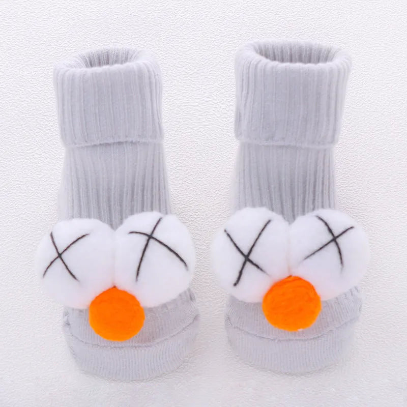 Cotton baby floor socks in animal and bow patterns for infants 0-3 years