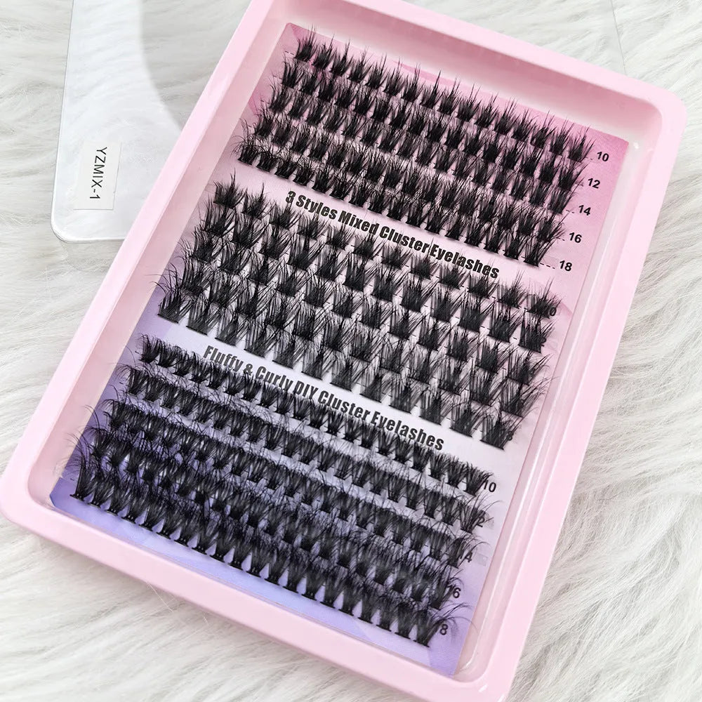 Box of mixed messy style false eyelashes with specifications ZHY-47, ZHY-51, ZHY-155, ZHY-56, and ZHY-78.