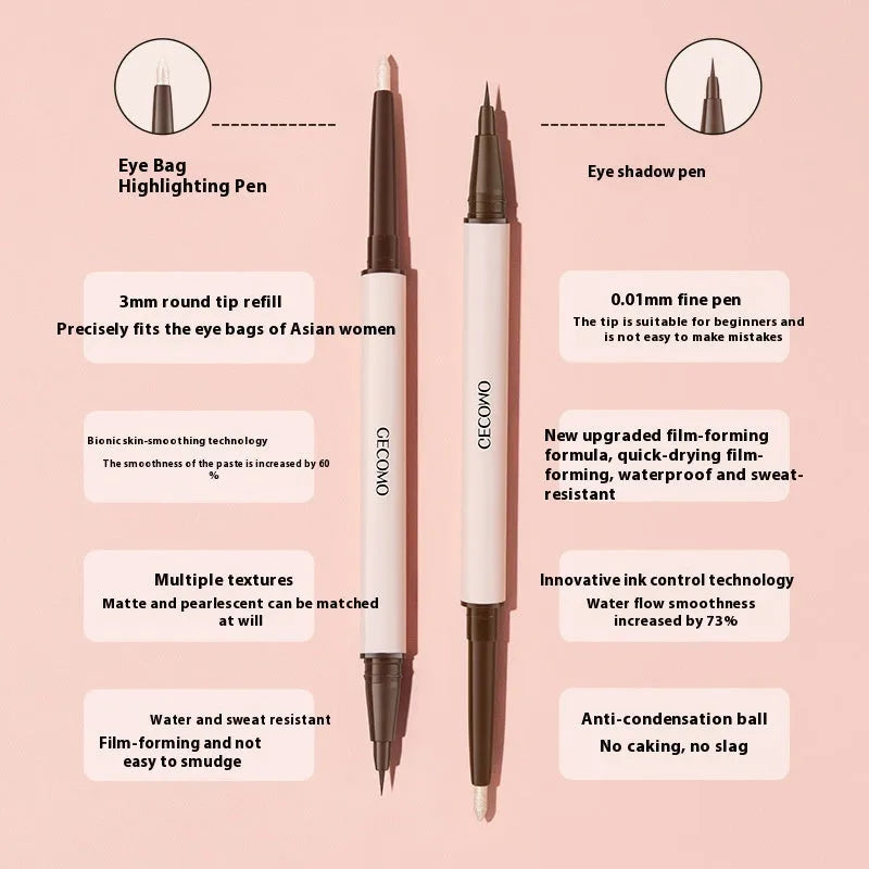 Stereoscopic Star Eyes Double Headed Silkworm Pen liquid eyeliner in pearlescent finish.