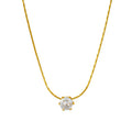 Gold titanium steel necklace with six-claw round zircon pendant, mixed gemstone inlay and bamboo chain