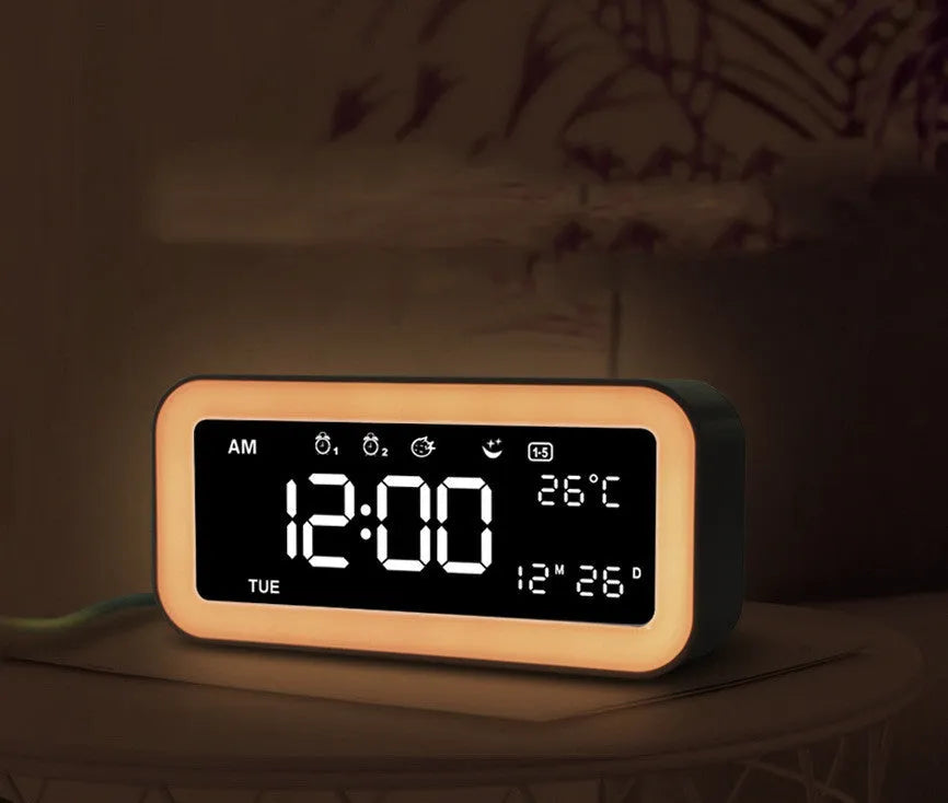 Rectangular blue LED atmosphere light alarm clock with digital display
