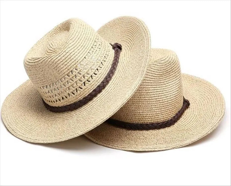 Men's foldable straw sun hat with wide brim in mixed beige colour