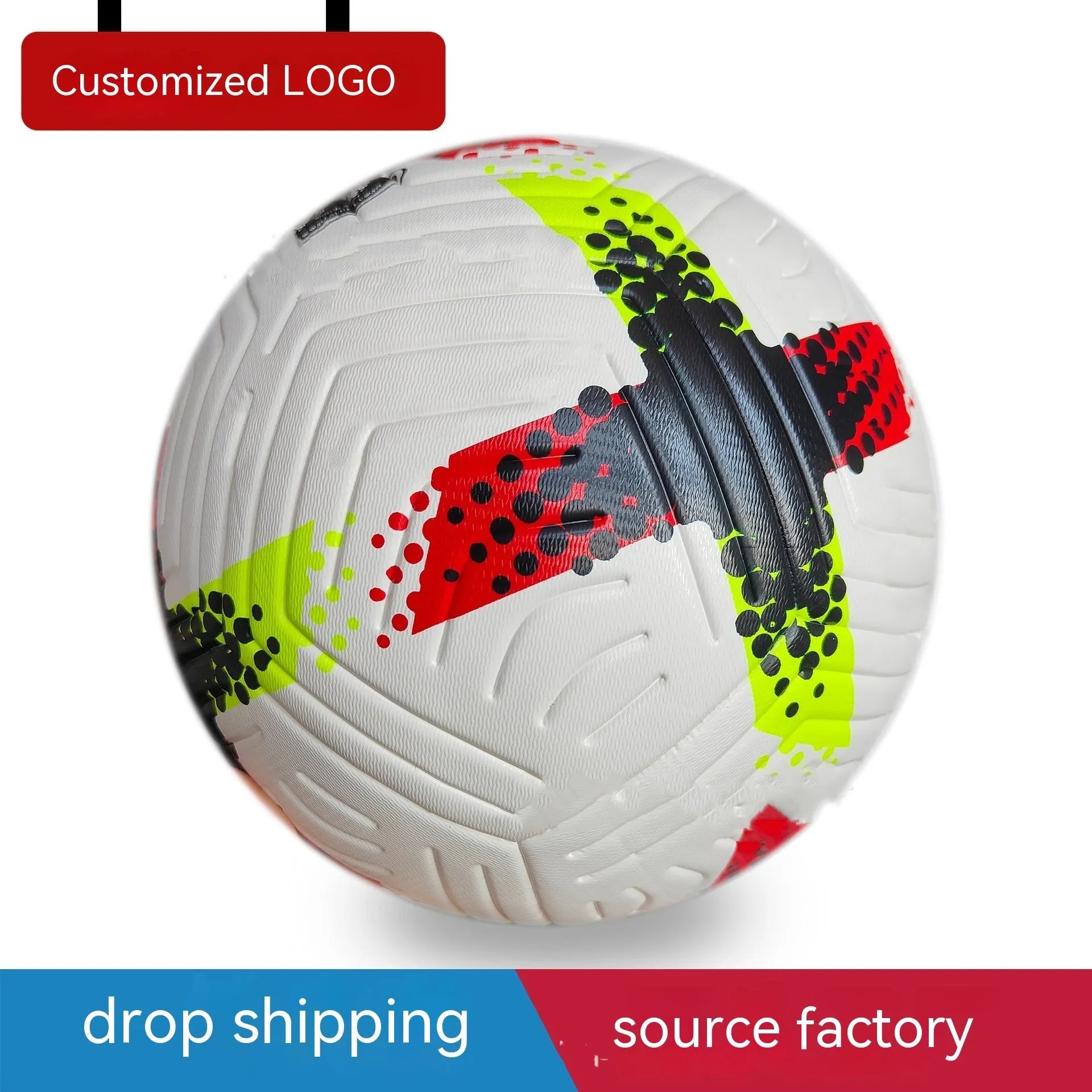 Fluorescent green Size 5 football with seamless thermal adhesive patch construction.