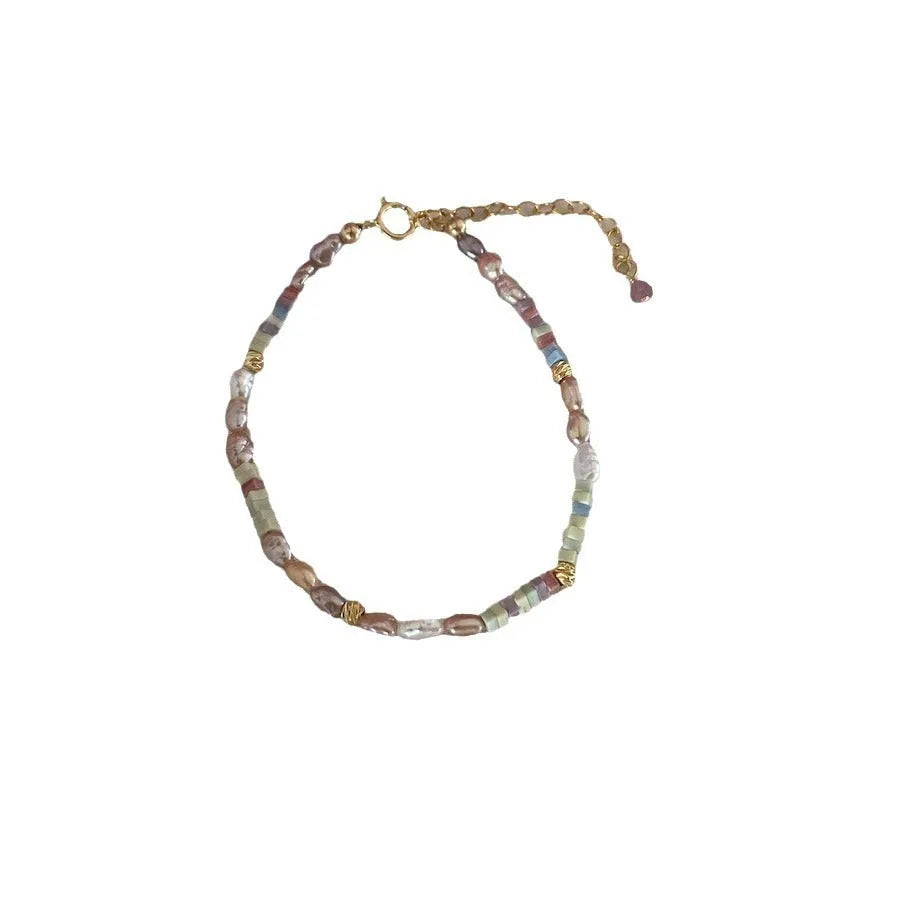 Women's natural pearl bracelet and necklace set with 14K gold gilding and silver accents