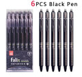 Blue and black hot erasable push gel pen with 0.5mm stainless steel nib for school students.
