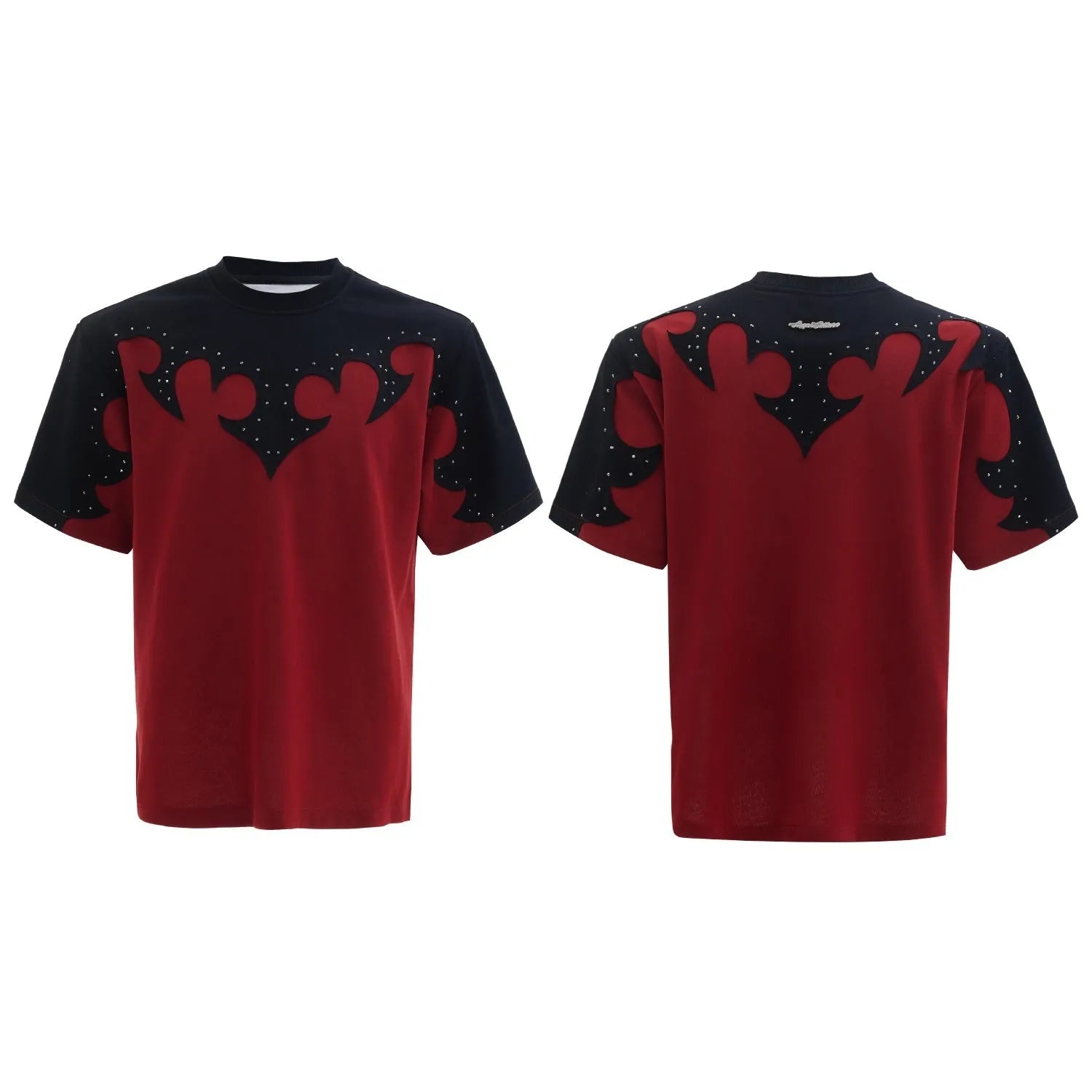 Men's cotton short sleeve shirt with burnt flower stitching and rhinestone decoration in grey colour
