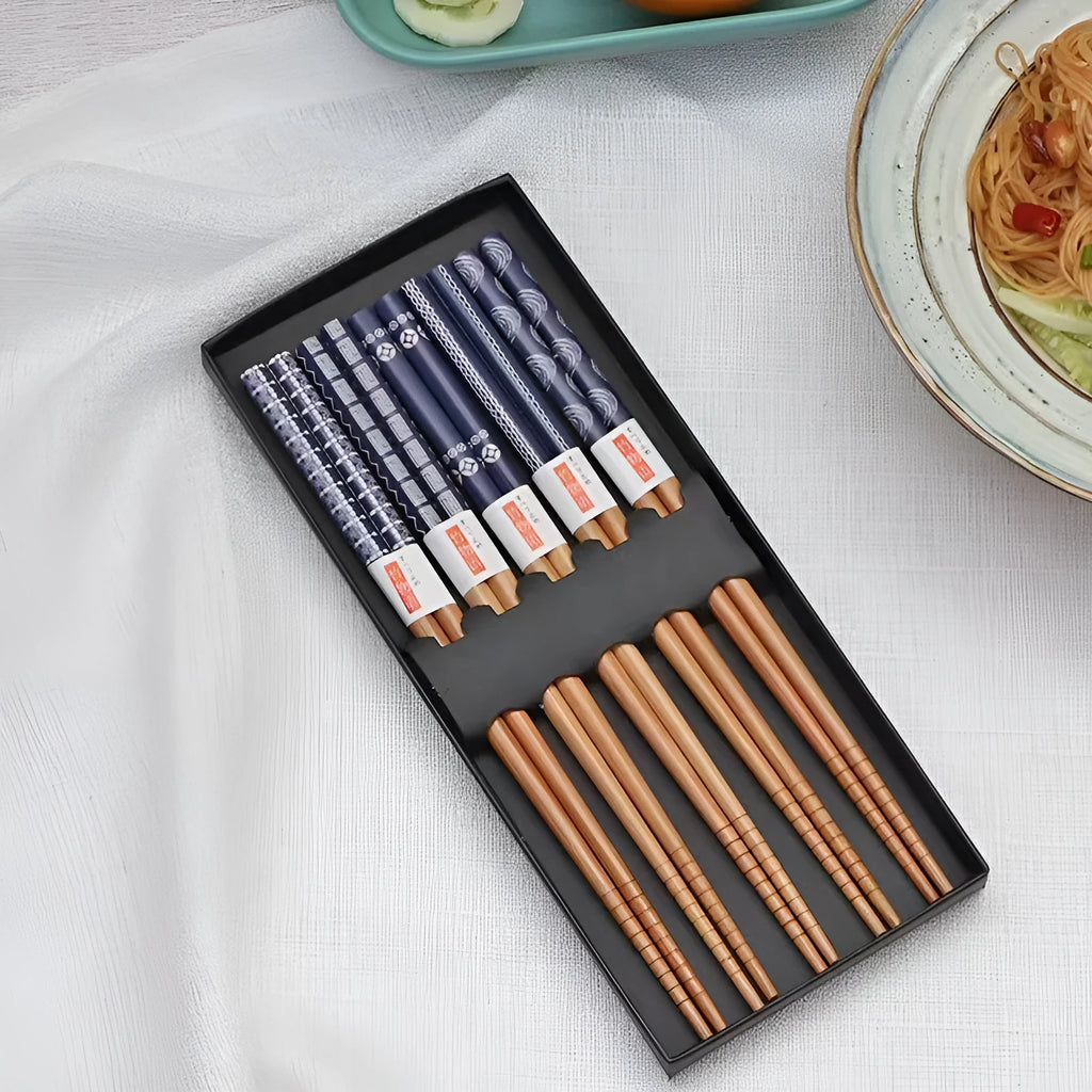 Japanese style bamboo chopsticks with cartoon patterns in lucky cat or blue designs