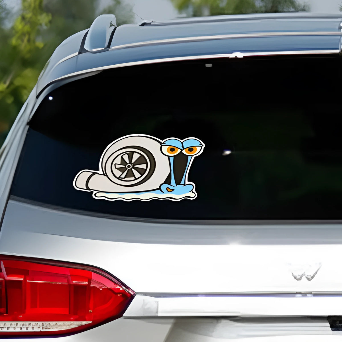 Reflective cartoon snail car bumper sticker measuring 12 by 8 centimetres