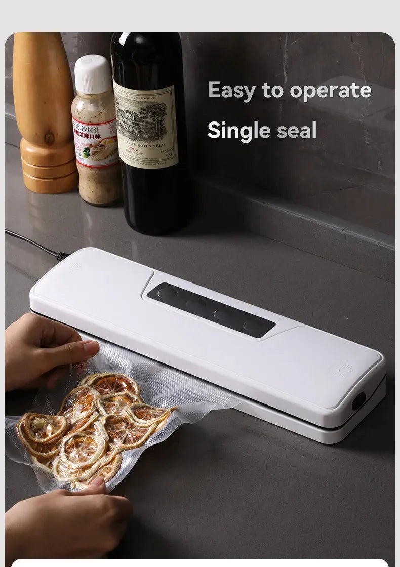 White automatic vacuum sealer machine for household food preservation with compact design