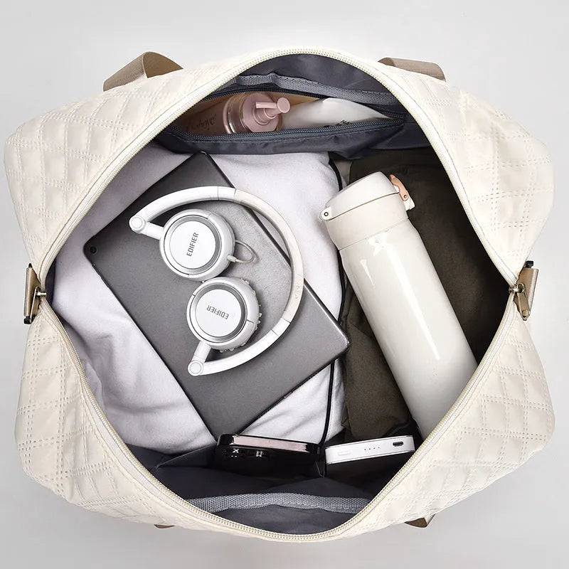 Large Oxford cloth travel holdall for prams in khaki colour with sewing thread detail