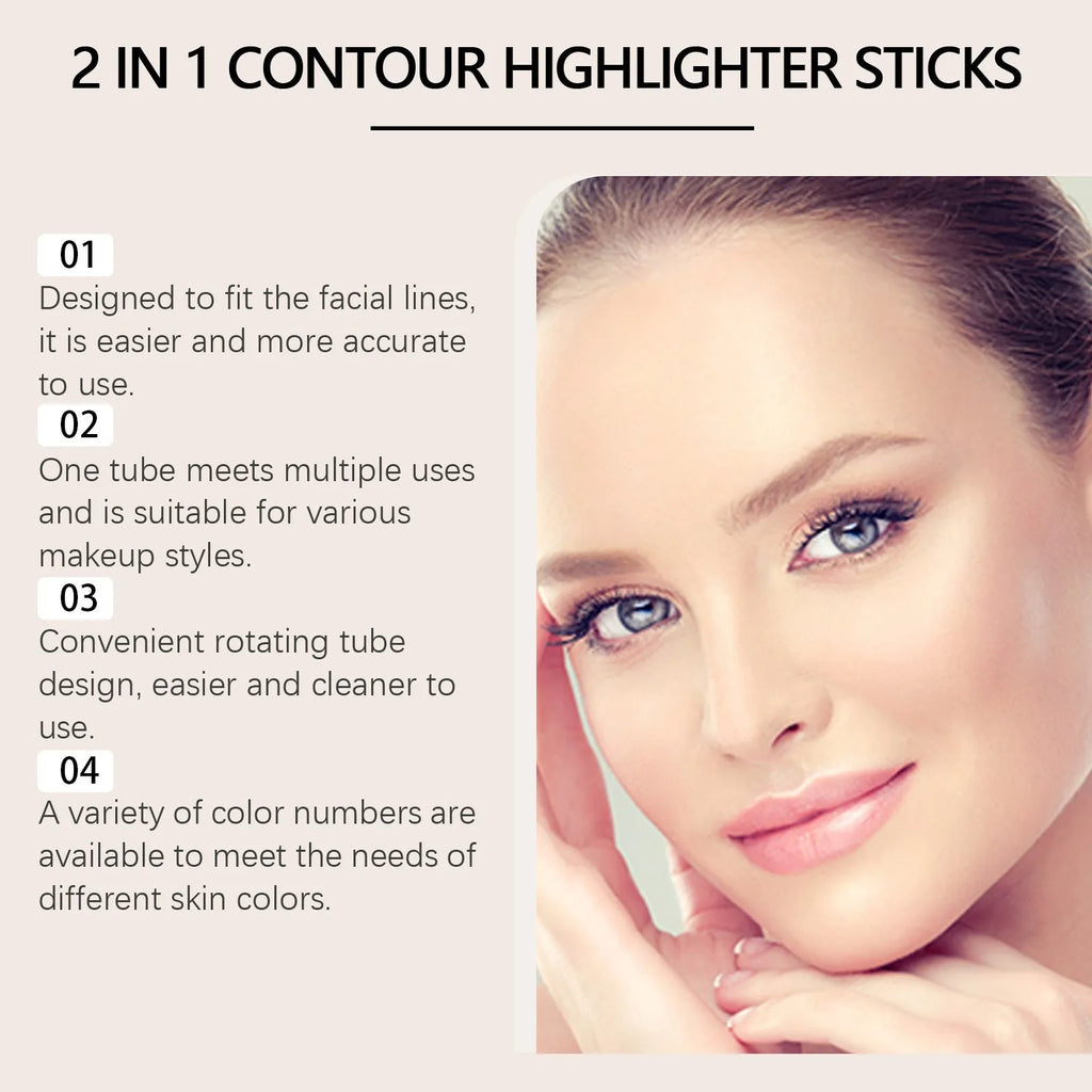 A 2-in-1 dual-tip makeup outline highlighter pencil for eyebrows and lips in three colour options.