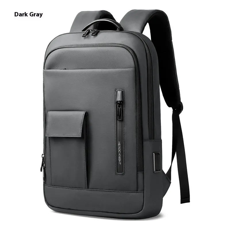 Men's lightweight Oxford cloth backpack in dark grey, shown from the front.