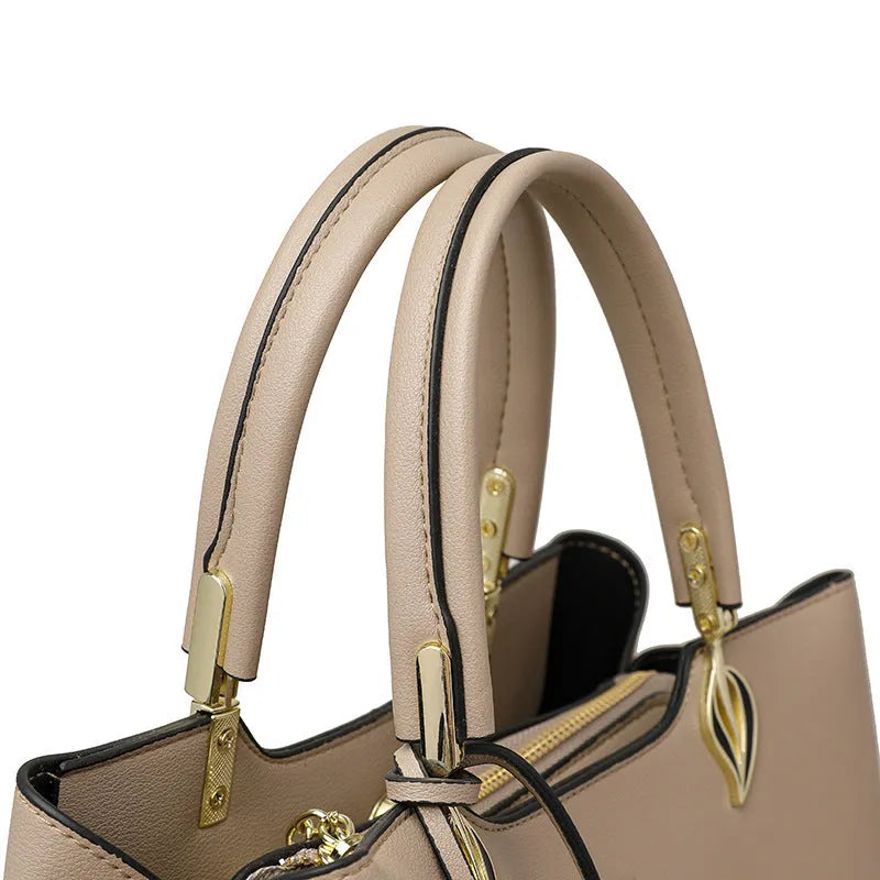 Women's black PU multi-layer shoulder messenger bag with sewn thread detailing