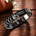 Titanium steel men's bracelet with curved heart shape and black lettering in UV picture gift box