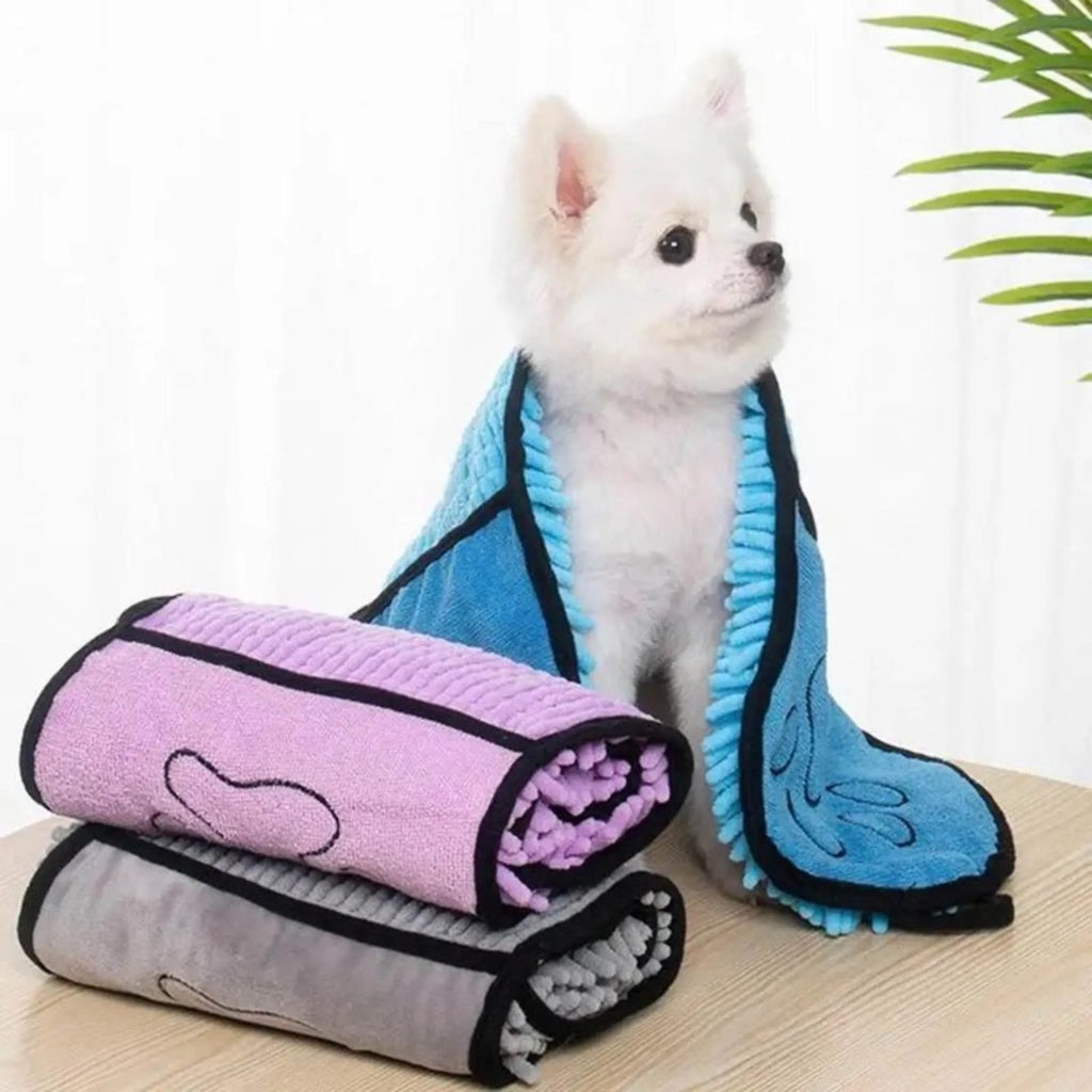 Thickened fiber dog bath robe towel in blue gray purple red measuring 62x23cm for quick drying pets