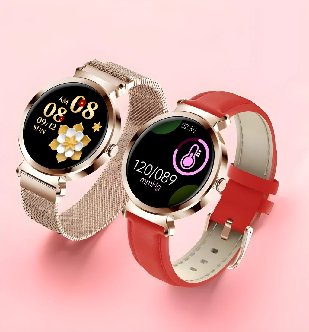 Zinc alloy smart bracelet watch with 1.28 inch screen in gold, green, pink, red, silver or silver steel colours