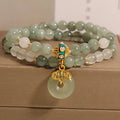 Women's double-layer aventurine jade bracelet with crystal rhinestones and safety buckle clasp