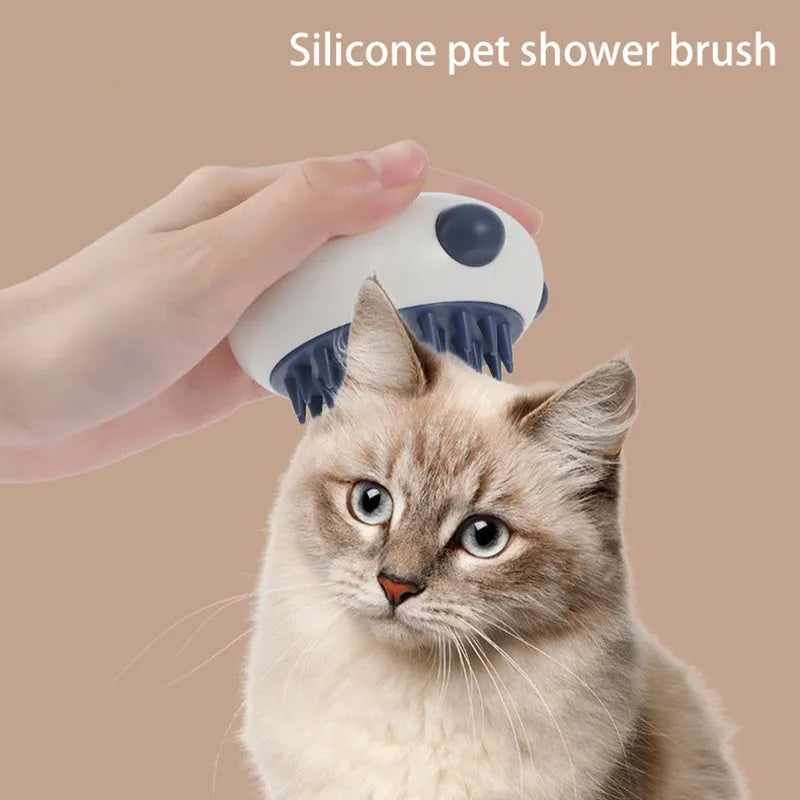 Panda-shaped silicone pet bath brush in black, blue, or khaki colour options