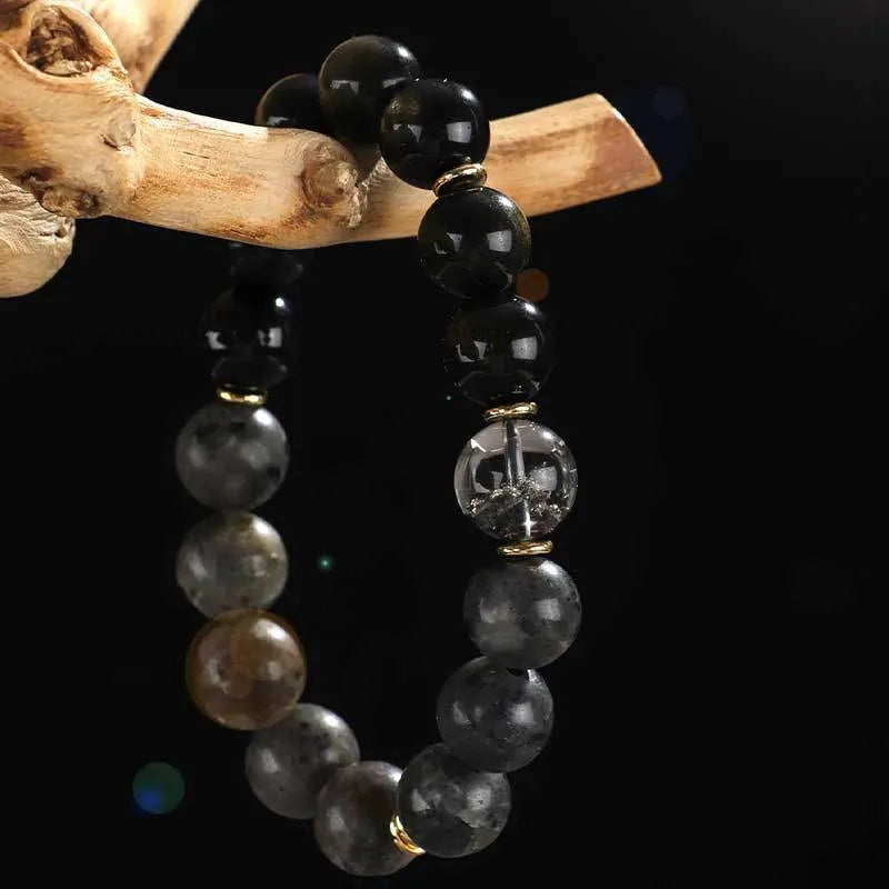 925 silver hoop mantra bracelet with Black Myth Wukong design, unisex handmade style with stone colour options