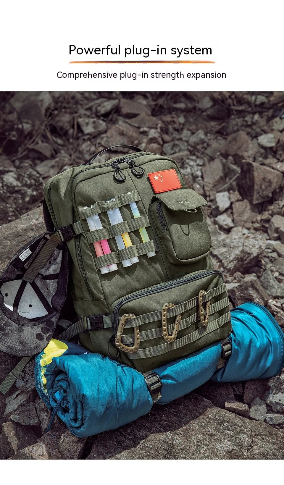 Army Green tactical backpack with 17-inch size and 20-35L capacity for outdoor use