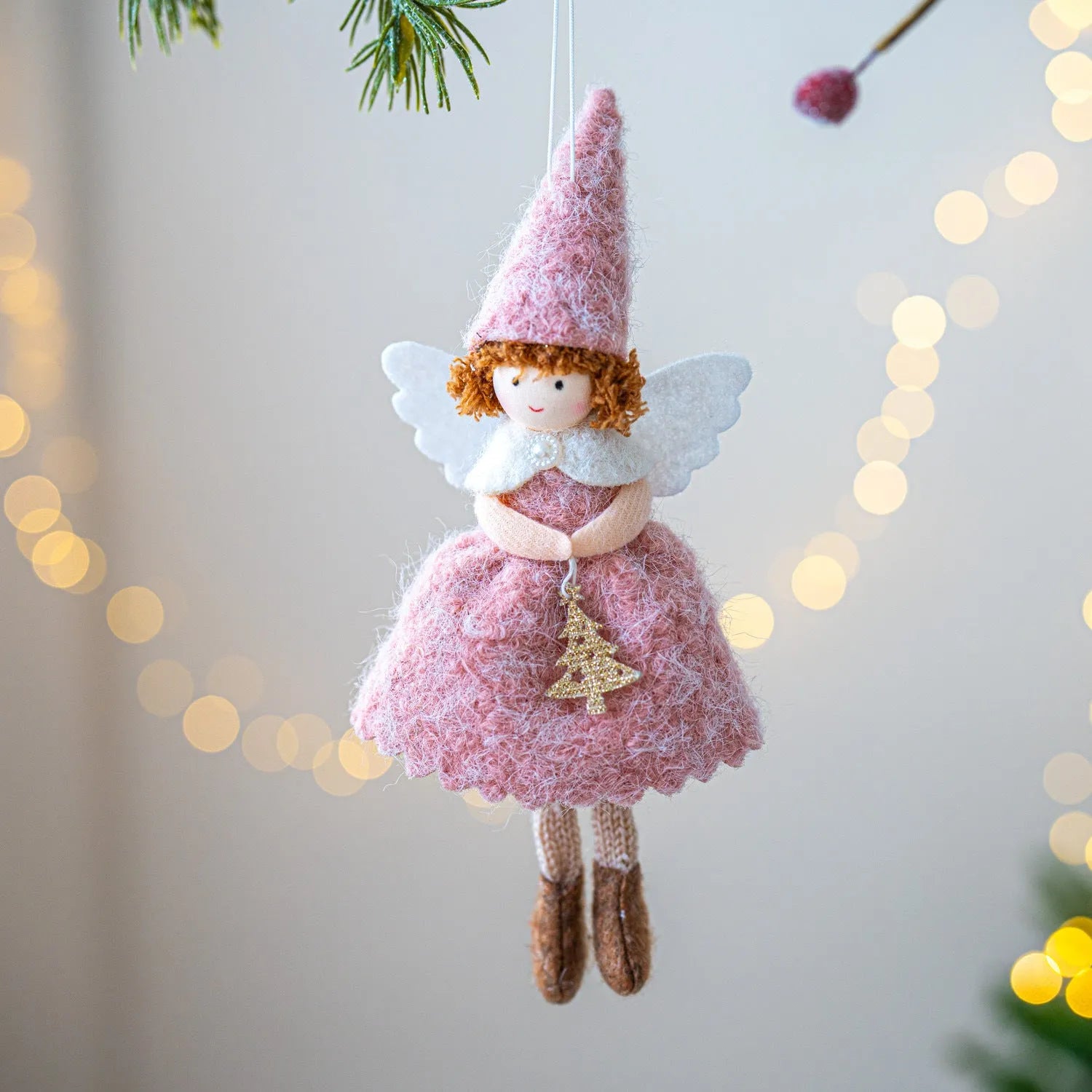 White cloth angel skirt Christmas pendant with plush finish hanging decoration